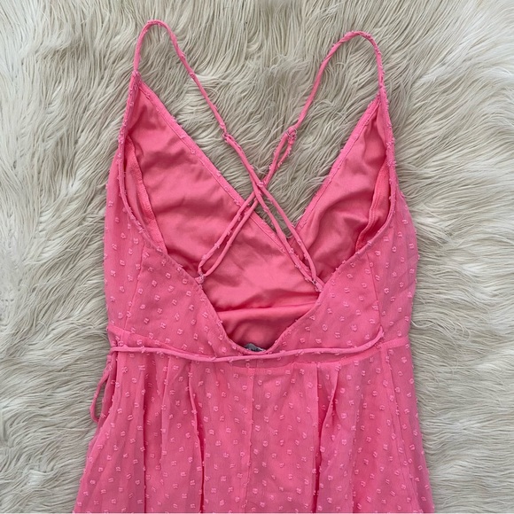 Lulus Bubblegum Pink Swiss Dot Effortlessly Easy High-Low Midi Wrap Dress XS - Picture 9 of 12